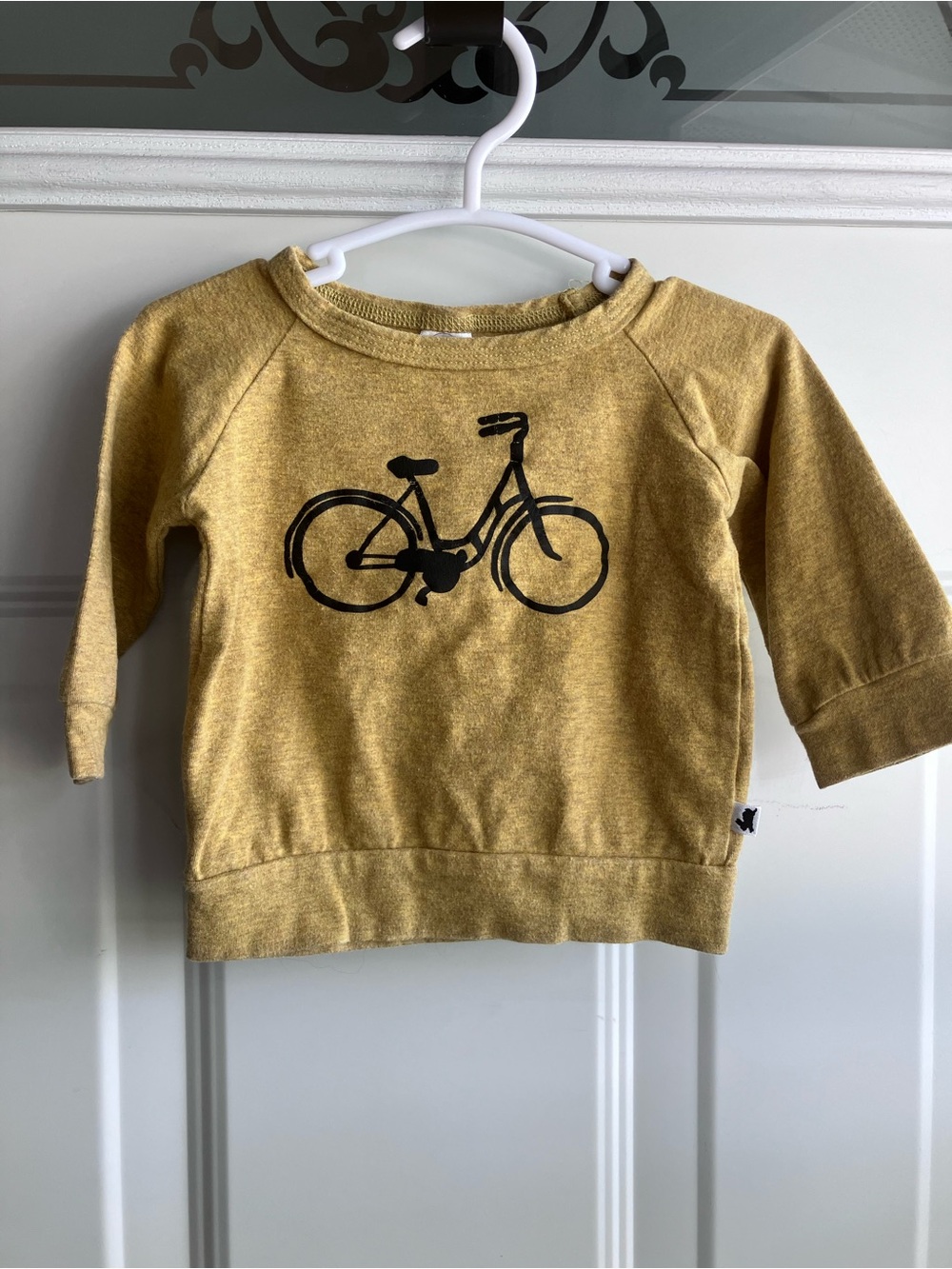 Little & lively heathered mustard yellow bike sweater 0-6 months